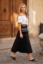 Cotton Black Midi Skirt with Pockets and Belt - 7