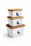 Set of 3 Wooden Vacuum-Lid Plastic Jar Storage Containers 400 - 800 - 1200 ml