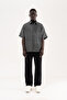 Men's Effect Embroidered Muslin Cotton Oversize Shirt Black - 7