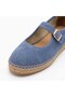 Flat Genuine Suede Leather Blue Women's Espadrille - 5