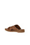 Tan Dark Leather Women's Flip Flops 01Wy2910 - 5