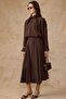 Scarf Collar Shirt Skirt Modal Double Set Brown 9460-Tk - 2