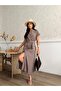 Women's Short Sleeve Belt Detailed Buttoned Tencel Fabric Dress - 3