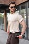Stone Color Crew Neck Regular Fit Knitwear Men's T-Shirt E7487