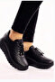 Katre Women's Plain Black Elastic 5 cm Heel Orthopedic Sports Shoes