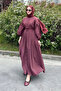 Burgundy Buttoned Waist Drawstring Dress