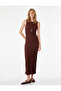 Bürümcük Fabric Textured Slim Fit Draped Sleeveless Crew Neck Midi Pencil Dress - 2