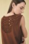 A-Line Round Neck Back Embroidery Detailed Linen Blend Sleeveless Dress H3361Ax26Sm - 4