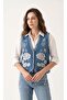 Floral Embroidered Buttoned Denim Vest - 2