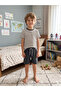 Boys' Cotton Waffle Fabric Gray White Striped Pattern Short Sleeve Shorts Summer Pajamas Set