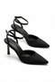 Women's Black Satin Ankle Strap Pointed Toe Stiletto Heeled Shoes Ankle Strap Stiletto Classic Heeled Style