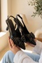 Diamon Black Bowknot (7 cm Heel Length) Pointed Toe Heeled Shoes - 2