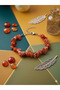 Natural Stone Jasper Broken Cut Closures Silver Color Steel Women Bracelet - 2