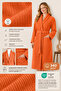 Striped Women's Bathrobe 100% Cotton Certified 1 Piece, Dressing Gown / Robe Orange - 3