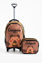 Patterned Elementary School Bag and Lunchbox Set with Trolley for Ages 7 - 13 (Fixed Trolley Mechanism + Folding Front Stand)