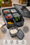 6-Piece Striped Vacuum Breakfast Set with Square Trays and Divided Lid (1*3.5 Lt)+(6*350 ml) Anthracite