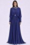 Yoryo Silk Hijab Evening Dress with Stone and Flywheel Detail K. Indigo 1254 - 3