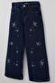 Girl's Jean Pants with Stone Star Accessories, Ages 5-9, Dark Blue - 6