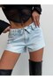 Women's Folded Waist Detailed Mini Jean Shorts