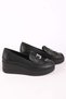 Women's Genuine Leather Padded Sole Buckle Detailed Casual Comfort Shoes Black