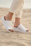 White Leather Women's Wedge Heeled Slippers 01Wy8605 - 2