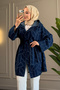 6147 - Stylish Comfortable Hooded Waist Belt Tied Long Tunic Denim Jacket - 7