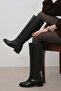 Parley Black Color Crocodile Printed Women's Boots Without Zipper, Thin Faux Fur Lining - 3