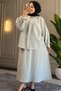 9179 - Loose Tie Sleeve Detailed Women's Shirt Skirt Set - 3