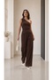 Brown One Shoulder Body High Waist Draped Trousers Wrinkle Suit - 3