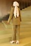 Collar Fur Detailed Suit Khaki 19385 - 4