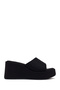 Women's Black Stone Filled Heeled Fabric Slippers 26Sfe49866F