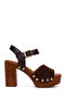 Women's Brown Ankle Buckle Platform High Thick Heeled Suede Leather Sandals 26Sfd152810