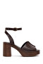 Women's Brown Ankle Buckle Platform Thick Heeled Leather Sandals 26Sfd420818