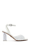 Women's White Ankle Buckle Stone Transparent Thick Heeled Shoes Sandals 25Sfe481714