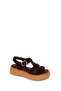 Women's Brown Ankle Buckle Thick Sole Suede Leather Comfort Sandals 26Sfd341610 - 7