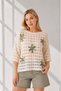 Women's Boat Neck Openwork Floral Detailed Knitwear Blouse