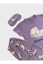 Cotton Purple Color Cat Patterned Short Sleeve Crew Neck Summer Pajama Set Suitable for Girls and Mother - 5