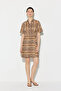 Striped Cotton Skirted Shirt Dress - Brown - 2