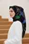 100% Twill Silk Geometric Patterned Cobalt Blue - Emerald Green Color 90X90 Scarf Planting Shape : Hand Sewn - 4