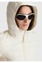 Women's Cream Polyester Filled Zippered Hooded Slim Fit Puffer Coat - 6