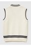 Men's Cream Cotton Blend Contrast Color V-Neck Sweater - 2
