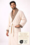 Men's Contrast Bathrobe 100% Cotton Certified Şalyaka 1 Piece, Striped Bathrobe / Dressing Gown - Cream Color - 2