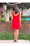 Women's Red Linen Short Front Closed Graduation Dress - 6