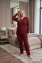 Women's Red Plus Size Print Collar Buttoned Long Sleeve Bamboo Pajamas Set
