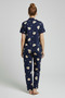 Cotton Short Sleeve Shirt Pants Pajama Set Navy Blue - 2