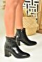 Black Crocodile Print Thick Heeled Women's Boots L251089311 - 2