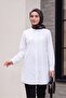 Oval Cut Long Shirt with Hidden Buttons -White - 3