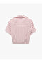 X Melis Ağazat - Short Sleeve Front Tie Stone Embellished Striped Crop Shirt - 6
