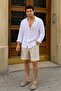 Beige Basic Linen Men's Shorts 6506