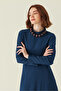 Partly Stitched Tencel Dress Navy Blue - 3